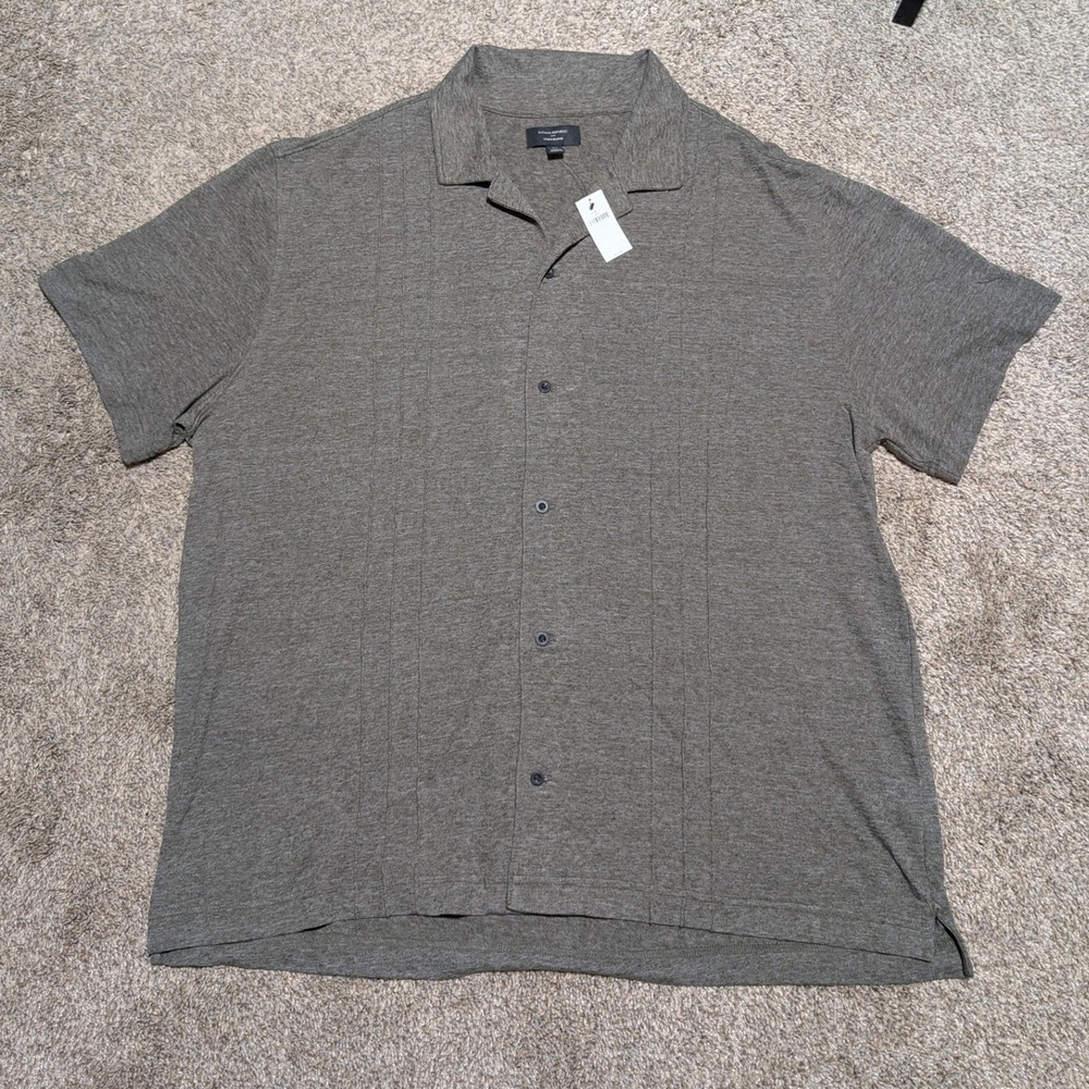 Banana Republic Gray Linen Blend Button Up Shirt Short Sleeve Top New Men's XL